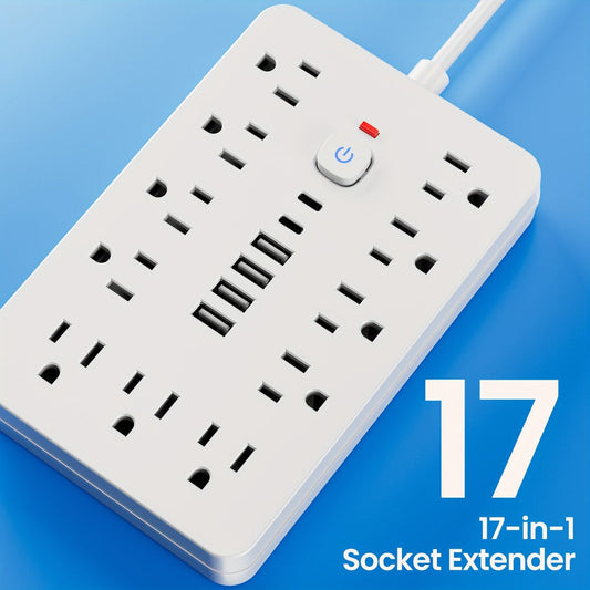 17-in-1 Flat Plug Power Strip with Surge Protector – 11 Spacious AC Outlets & 6 USB Ports (2 USB-C), Overload Protection, Space-Saving Design for Home Office Desk Dorm