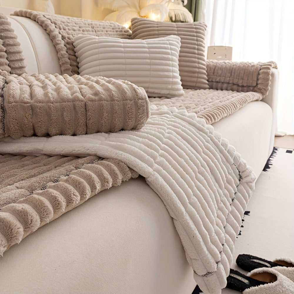 Sofa Cushion Cover Plush Velvet Washable Seat Pad Wavy Edge Soft Kapok Filling for Couch Loveseat 1 2 3 4 Seater — Easy Install Home Decor Protection