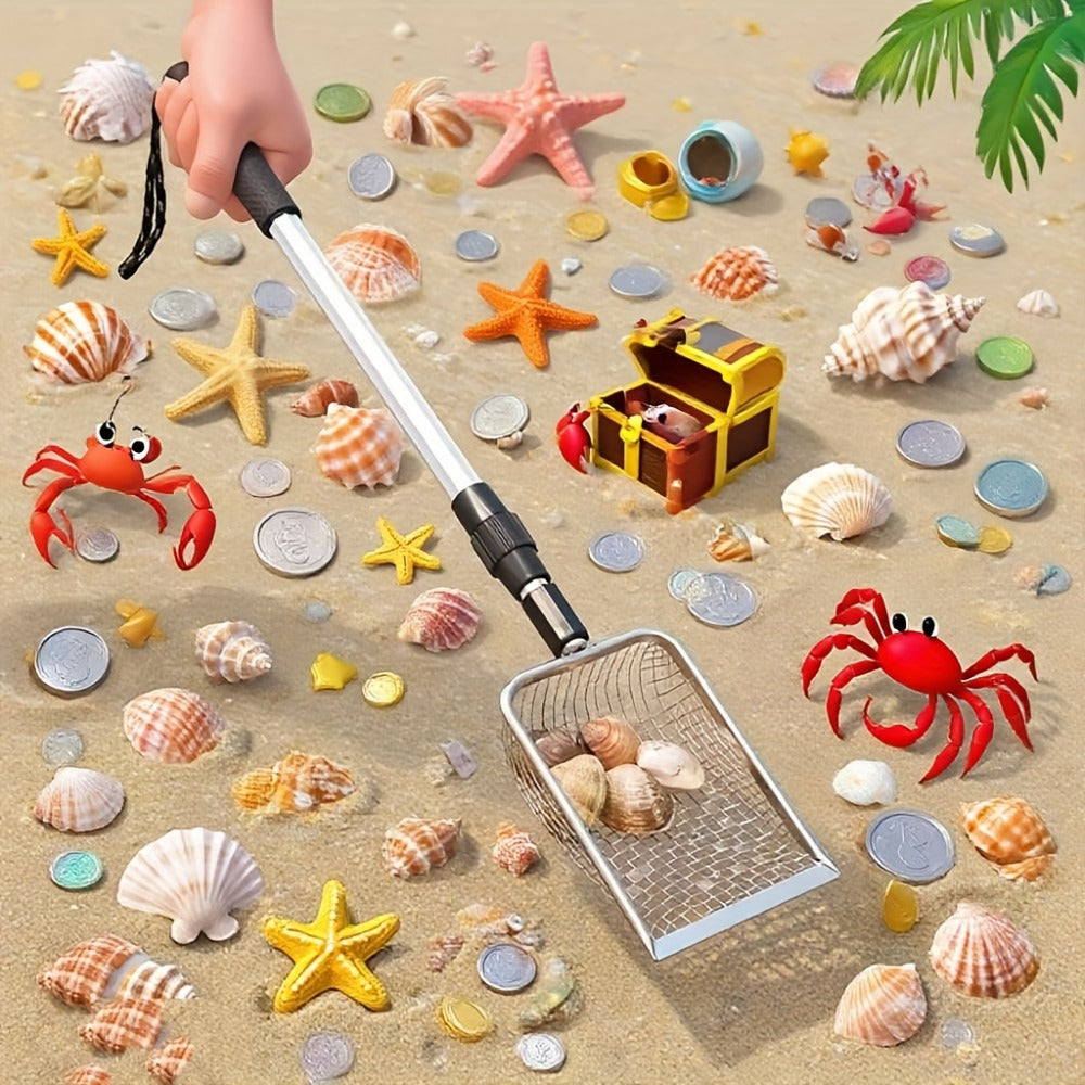 Beach Sand Sifter Scoop with Three-Section Telescopic Handle, Single or 2-Pack