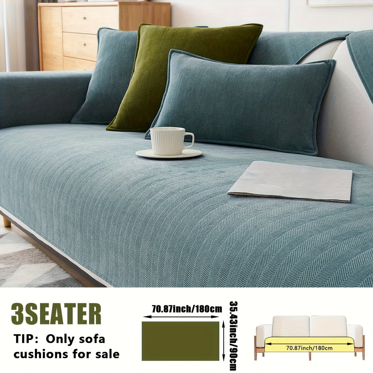 Chenille Ribbed Sofa Cover - Pet Friendly Non-Slip Machine Washable Soft Stretch Slipcover for 1-4 Seater Sectional Sofa Living Room Bedroom Office, 9 Colors