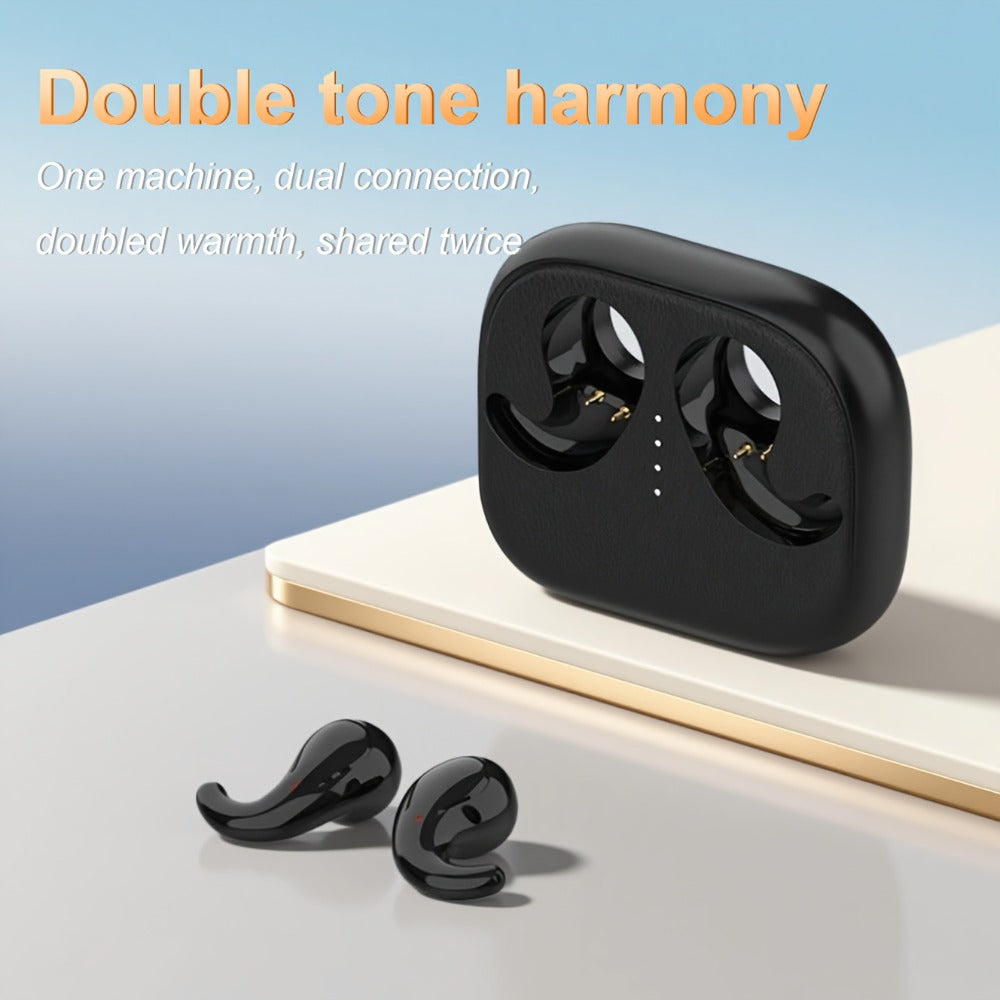 Semi-In-Ear Wireless Headphones 360-Degree Stereo Surround Sound, Black Tech Design High-Fidelity Audio, Rechargeable Lithium-Polymer Battery Type-C Charging, Long Battery Life Earphones for Music Work Travel Daily Use