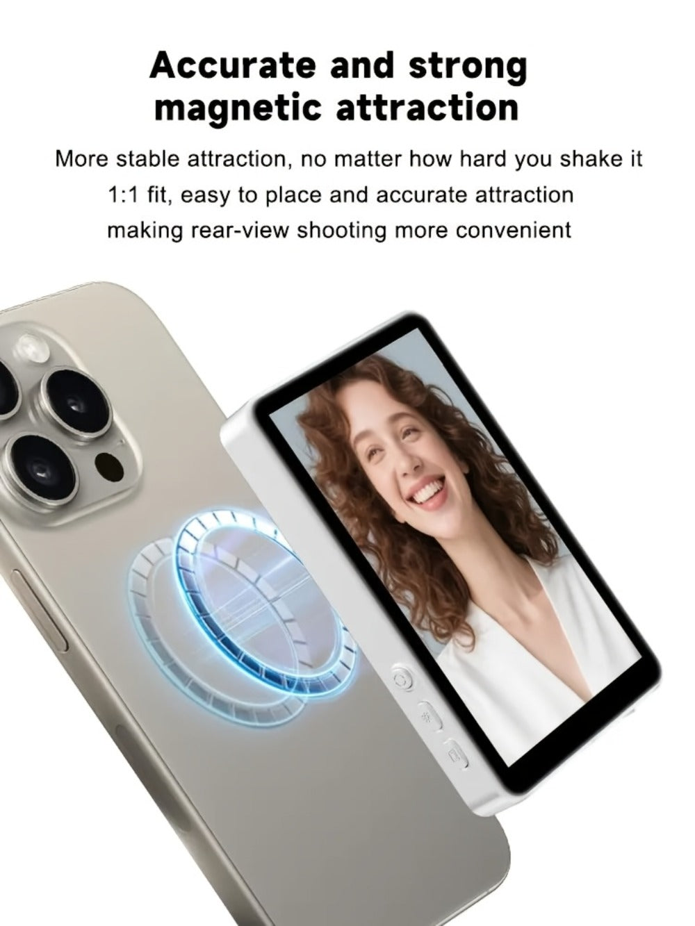 Magnetic Selfie Monitor Screen for Vlogging & Live Streaming – Rear-Facing Main Camera Display for iPhone & Android, High-Resolution Selfie Screen for TikTok, YouTube & Instagram Content Creation