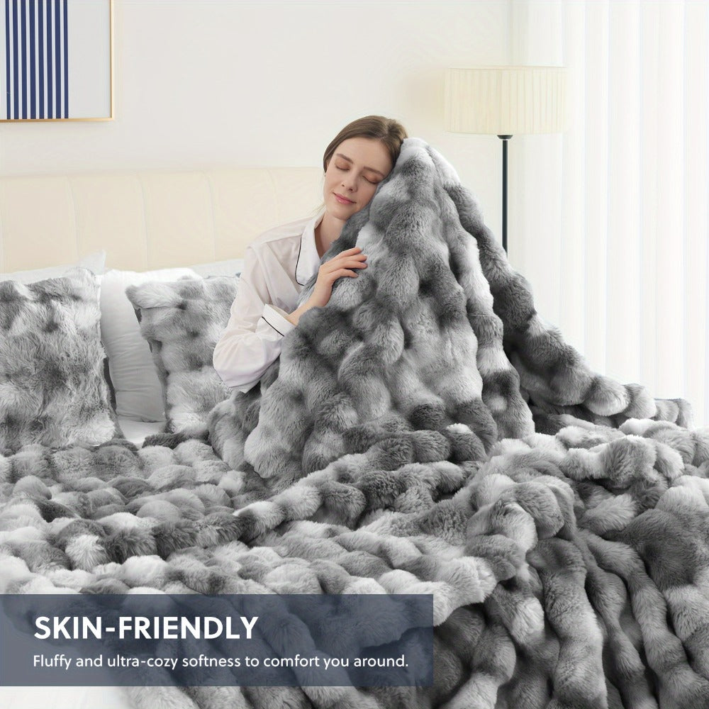 Faux Rabbit Fur Throw Blanket – Ultra-Soft Plush Fleece for Bed, Couch, Sofa & Travel, All Season, 11 Colors, Throw to King Size