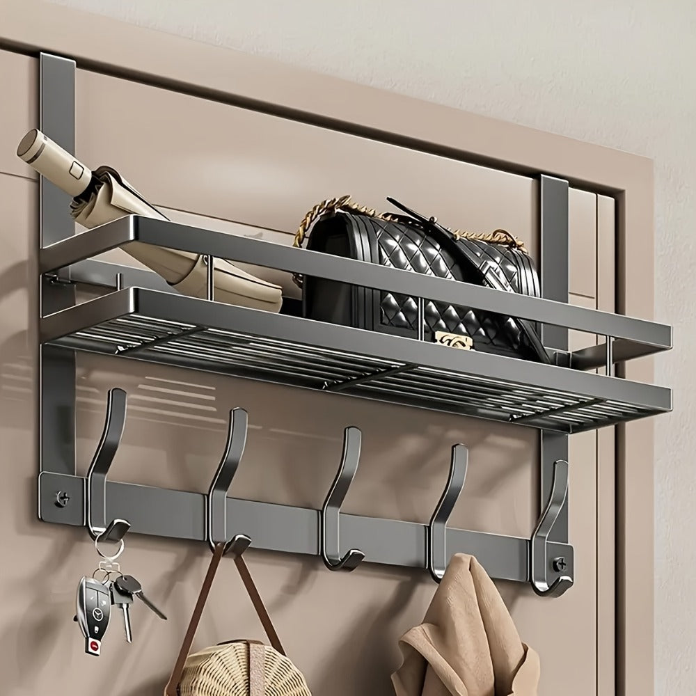 Over Door Hook Rack No Drilling Metal Storage Organizer – 4 5 6 Hooks for Bedroom Bathroom Kitchen, Versatile Door Hanger for Coats Towels Bags & Robes