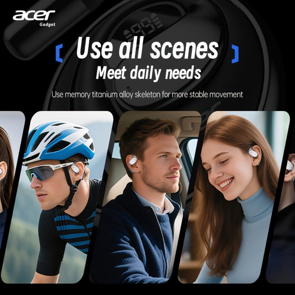 Acer TWS Wireless Earbuds Hook Design Low Latency Gaming 2025 New – HiFi Deep Bass Noise Reduction Ultra-Long Battery Touch Control Lightweight for Sports Running Daily Use