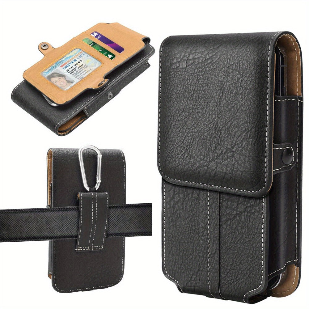 Phone Holster Belt Clip PU Leather Universal Waist Pouch 5.2–7.2 Inch – Vertical Carry Case with Metal Clip & Belt Loop for iPhone 16 15 14 13 12 11 Pro Max Plus, Samsung Galaxy S25 S24 Ultra A Series