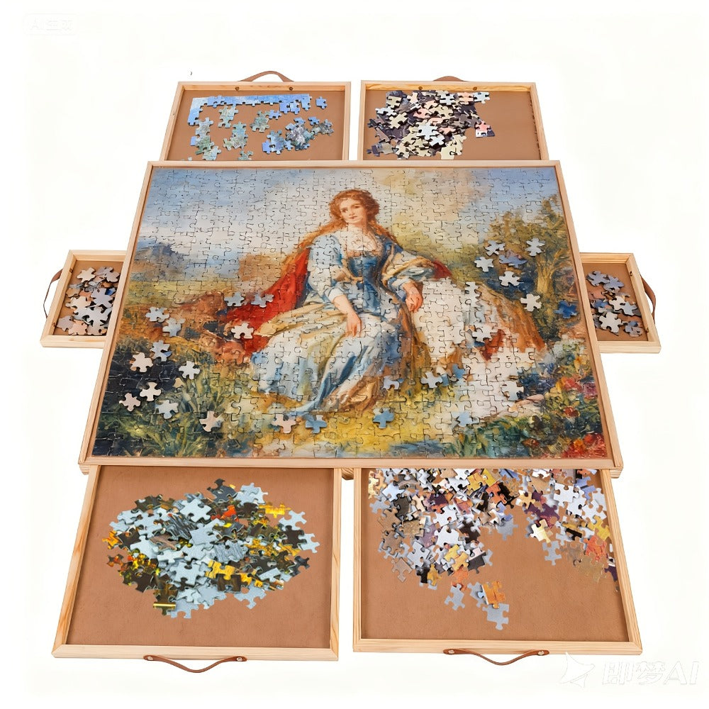 Rotating Puzzle Table with 6 Drawers & Cover, 35"x27" – Fits Puzzles up to 1500 Pieces