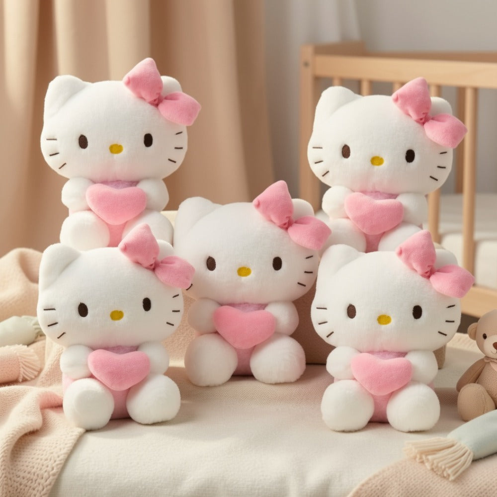 Kawaii Plush Set 5pcs Holding Hearts – Hello Kitty Kuromi My Melody Jade Gui Dog Sanrio Stuffed Animals, Room Decor Birthday Christmas Valentine Holiday Gift for Girls Teens Fans