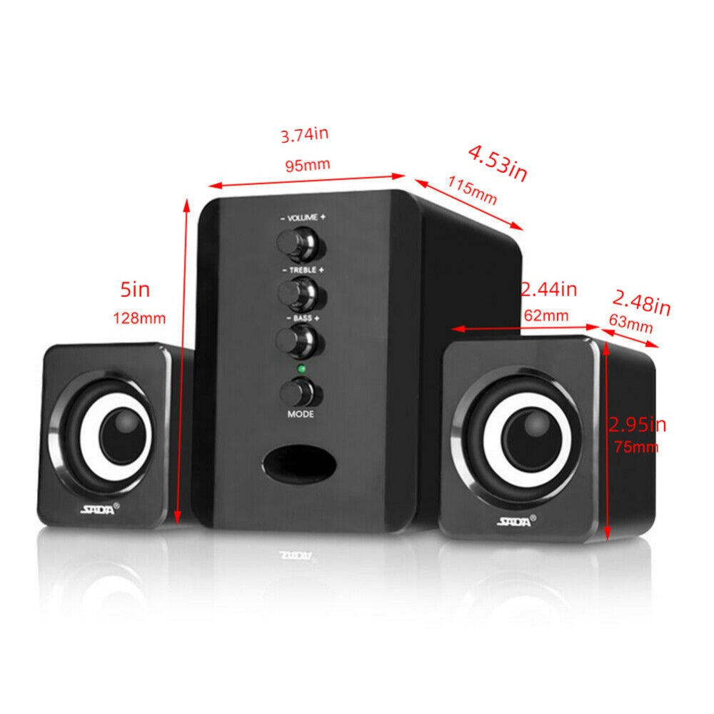 2.1 Mini Desktop Speaker System USB Powered with Independent Treble Bass Control, 3W Wired Subwoofer Speaker for PC Tablet Cellphone Laptop Home Office