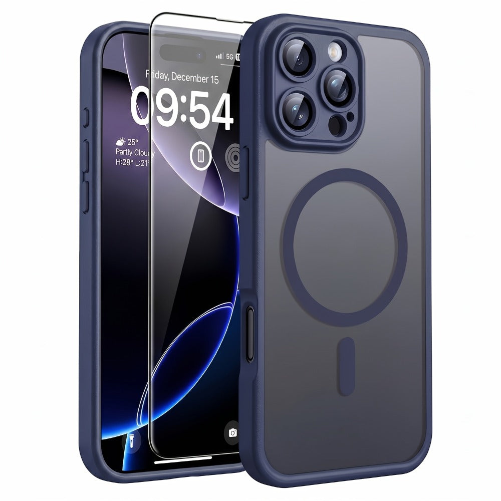 MagSafe iPhone Case Magnetic Matte Translucent Drop-Resistant Full Camera Protection Slim Frosted Cover for iPhone 16 Pro Max 16 Pro 16 Plus 16 15 Pro Max 15 Pro 15 Plus 15 14 Pro Max 14 Pro 14 13 12 – Black Grey Blue