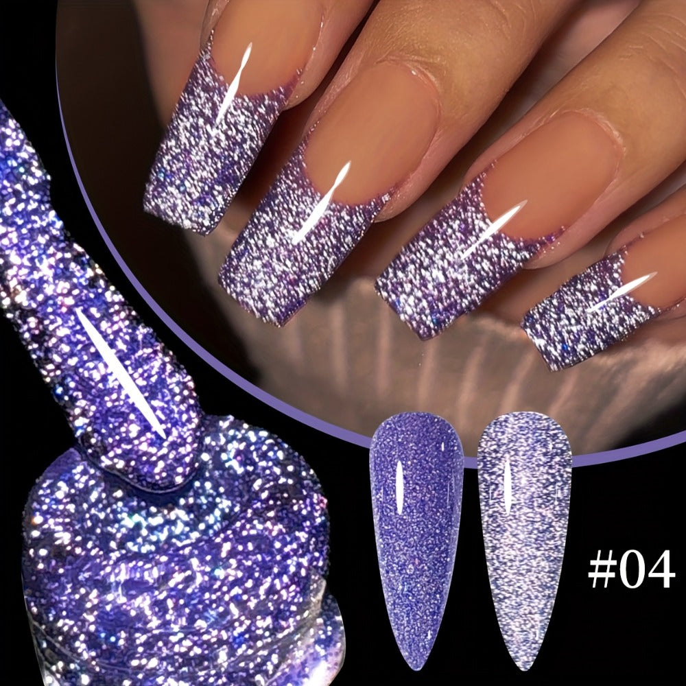 Glitter Gel Nail Polish Set 6pcs Crushed Starlight Sparkling Rhinestone Soak-Off UV LED 0.51oz Each – Photo Frame & Candy Styles Seasonal Nail Art Kit for Women, Salon & Home Manicure, Gift for Her