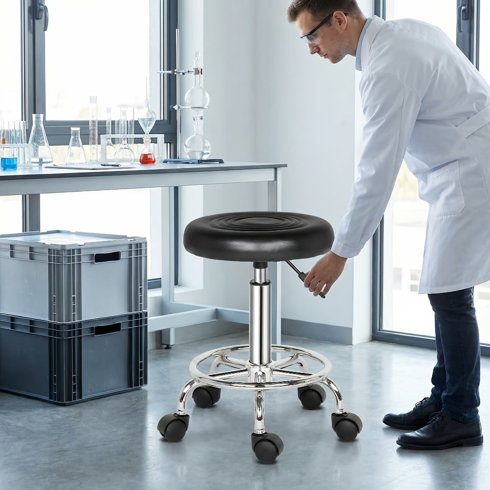 360 Swivel Bar Stool with Footrest Round Cushioned Sponge Seat Chrome Base Counter Stool Kitchen Island Home Bar Nail Salon Beauty Studio White Black