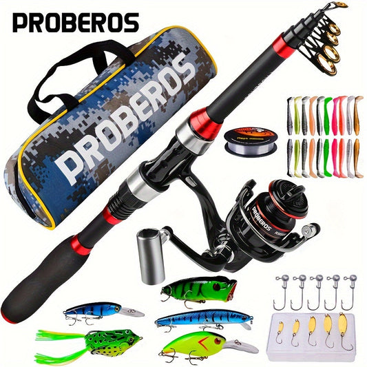 Carbon Fiber Fishing Rod and Spinning Reel Combo, Fast Action, Red or Gray