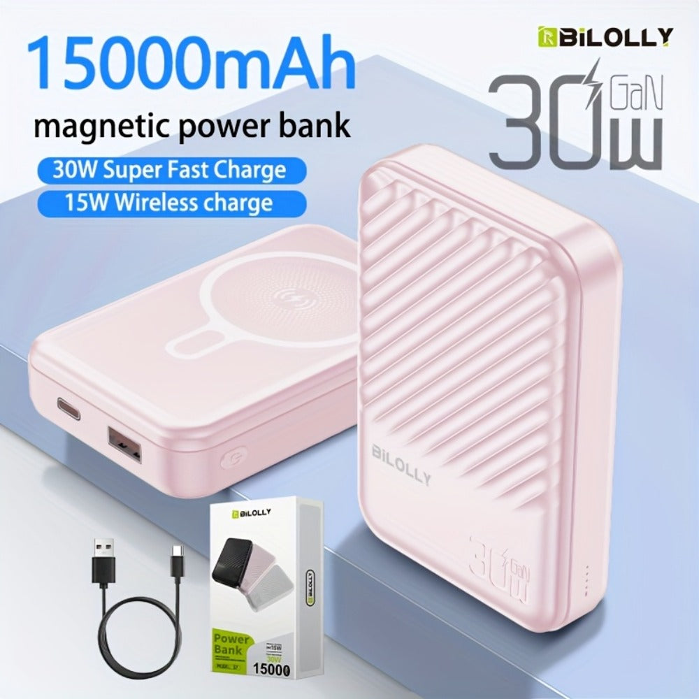 15W Wireless 22.5W Fast Charge Magnetic Power Bank 10000mAh 15000mAh, MagSafe Compatible Portable Charger USB-C LED Display Slim Lithium Polymer Battery for iPhone Android Samsung – Cable-Free Charging