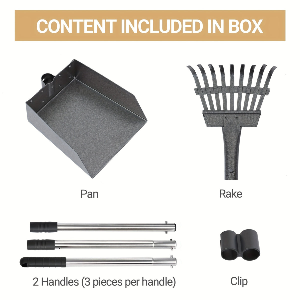Dog Pooper Scooper Set Stainless Steel – Rust-Proof Tray & Rake with Adjustable Handles, Easy-Clean Pet Waste Removal Scoop for All Breeds, Multiple Colors Available