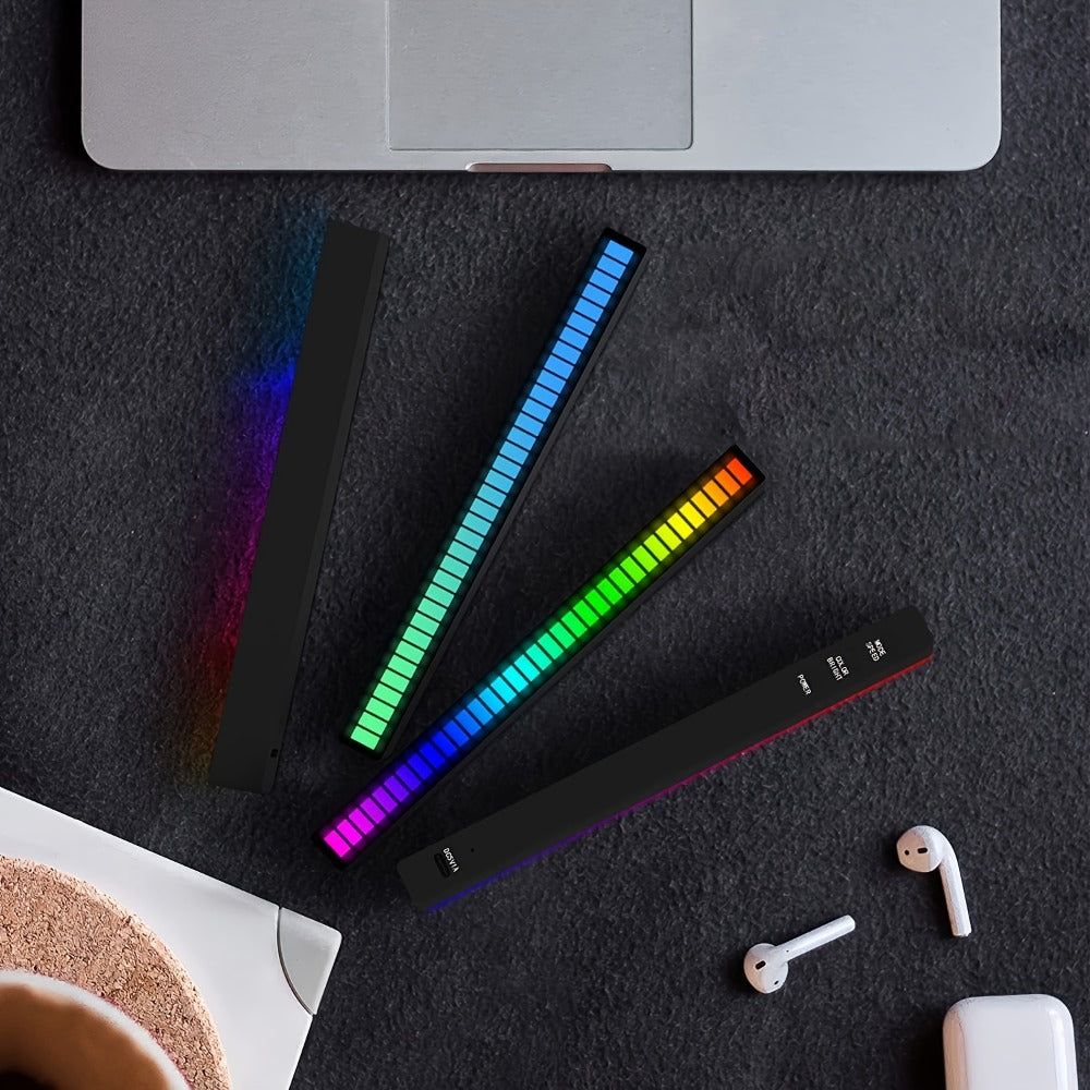 Sound Activated RGB Ambient Light Bars 2/4 Pack – Music Rhythm Sync USB Plug & Play, Color Changing Atmosphere Lights for Gaming Room, Car Interior, Streaming Studio, TikTok & Desk Setup
