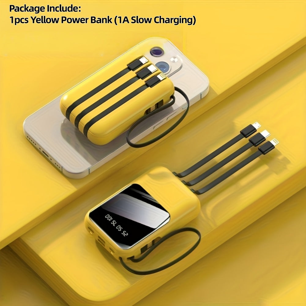 10000mAh Cute Cartoon Power Bank with 4 Built-In Cables & 22.5W Super Fast Charging - Portable Charger Dual LED Flashlight Compatible with iPhone Android USB-C, Travel Battery Pack Red Purple Black Yellow