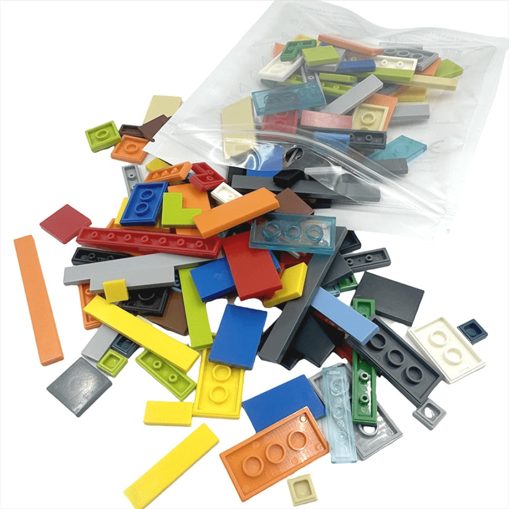 Bulk Smooth Flat Tile Building Blocks, Approx. 150 Pieces, 1x1 1x2 & 1x6