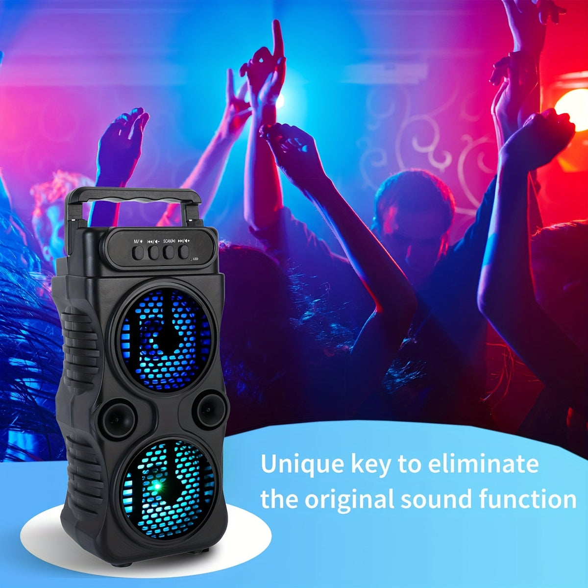 Dual Subwoofer Heavy Bass Portable Wireless Speaker with Colorful Lighting – FM Radio, MP3 Player, Supports Bluetooth, TWS, USB, AUX, TF Card & Microphone Input, Perfect for Home Parties & Holiday Gatherings