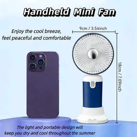 Handheld & Standing Fan with USB Charging, 3 Speeds and White or Blue Options