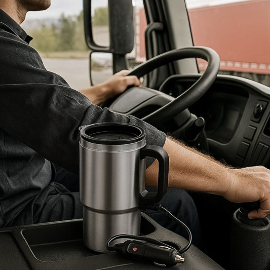 Car Heated Travel Cup, 12V 60W, 450mL Stainless Steel with 65°C Keep-Warm Function