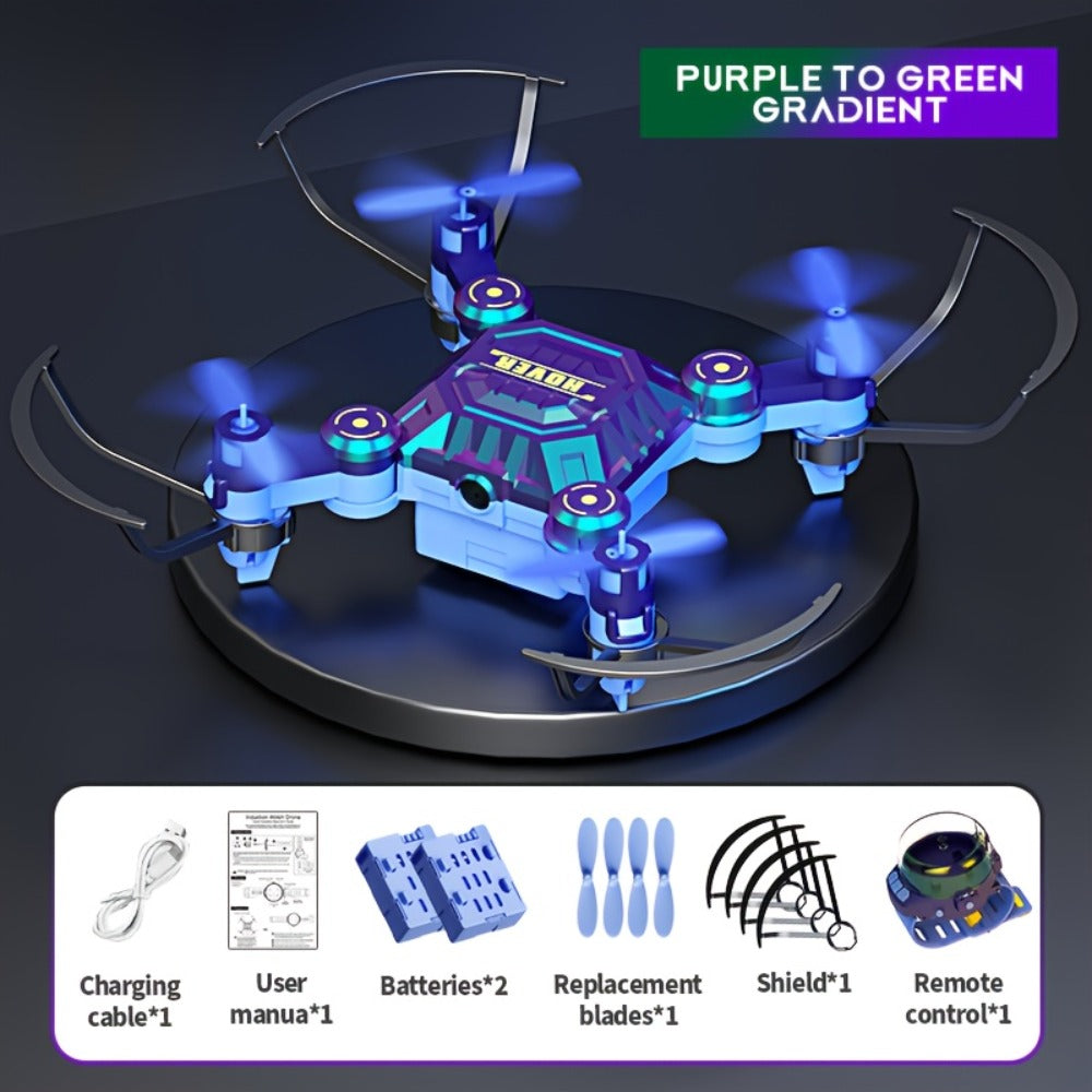 Watch Case Mini Drone for Kids with 2 Rechargeable Batteries – RC Quadcopter Stable Hover Indoor Outdoor Beginner Flying Toy Gift for Boys Girls Birthday Christmas Halloween Blue Green Black