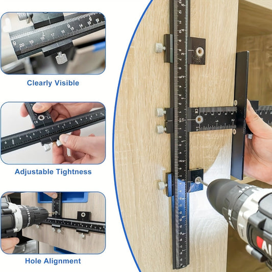 Cabinet Hardware Jig, Adjustable Aluminum Drill Guide for Handles and Drawer Pulls