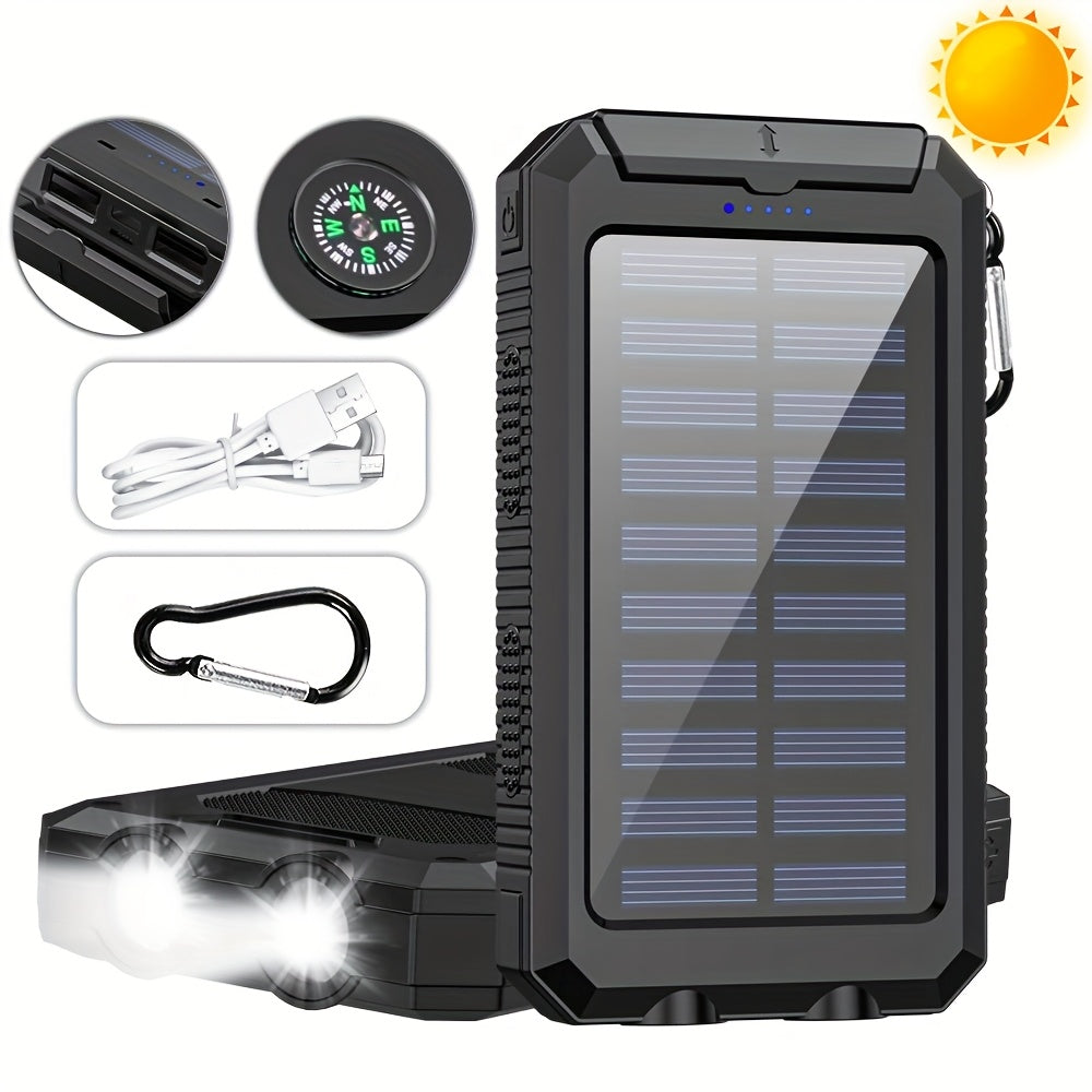 Solar Power Bank 40000mAh with Built-in 4 Cables & 15W Wireless Charging – 6 Outputs 3 Inputs Dual LED Flashlight Portable Charger for iPhone Android Tablets Camping Travel Emergency