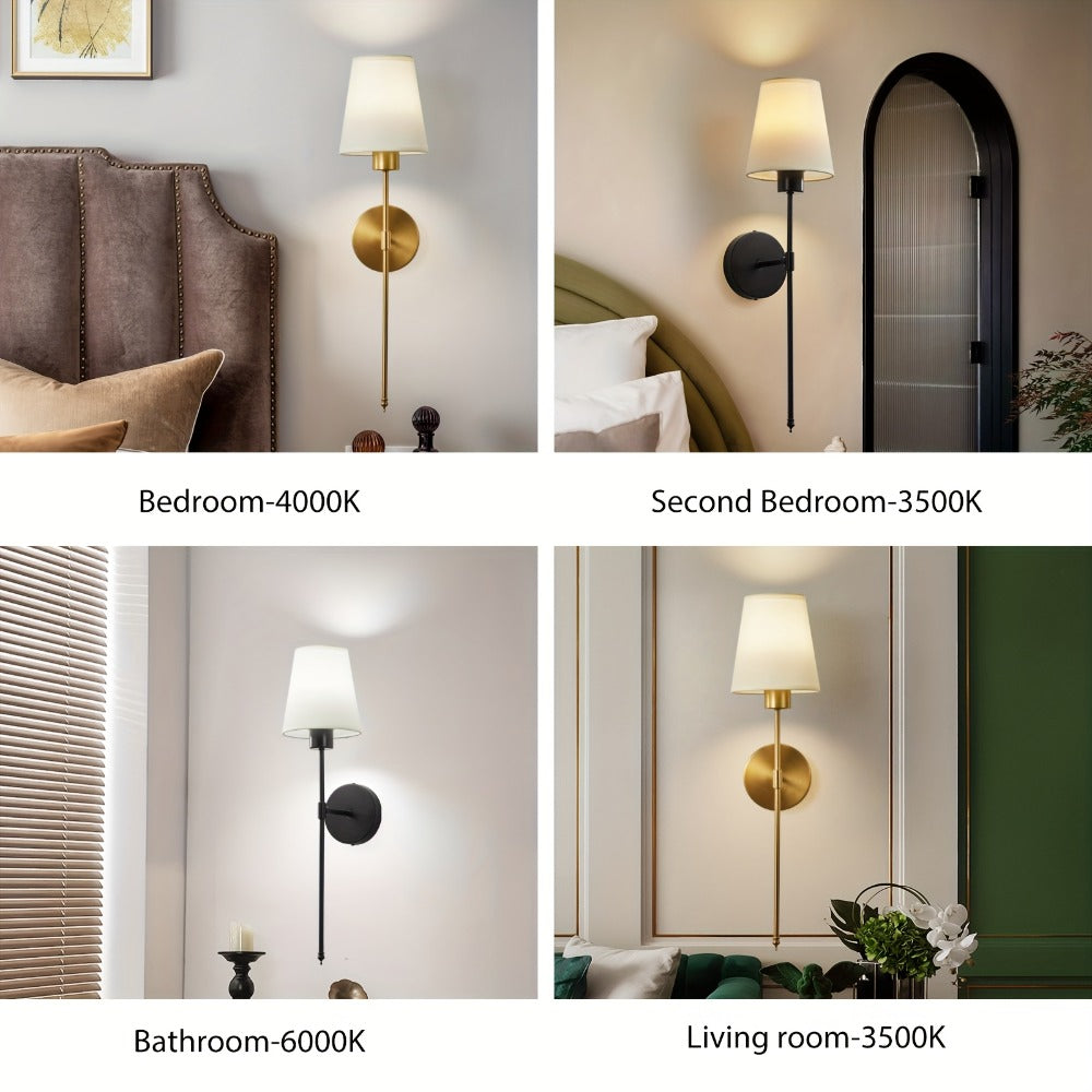 Rechargeable Wall Sconce 2-Pack RGB – 15-Color Dimmable LED Wall Light with Remote Control, 5200mAh Battery, No Wiring for Bedroom, Living Room, Kitchen & Corridor (Gold / Black)