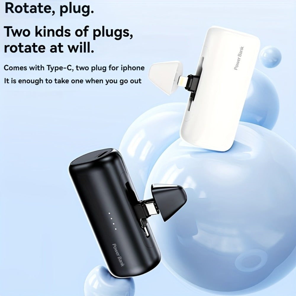 5000mAh Portable Charger with Built-In 2-in-1 Lightning & USB-C Connector - Slim Mini Power Bank 18.5W Fast Charging Compatible with iPhone 17 16 15 14 13 12 11 Samsung Android