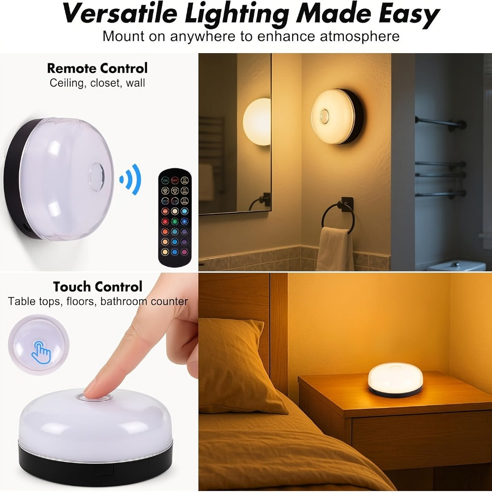 RGBW Wall Sconce Light Rechargeable Magnetic Mount – 15 Color Changing Remote Control Dimmable Timer Battery Operated LED Ambient Lamp for Bathroom Closet Hallway Bedroom Party Decor – 2/4 Pack