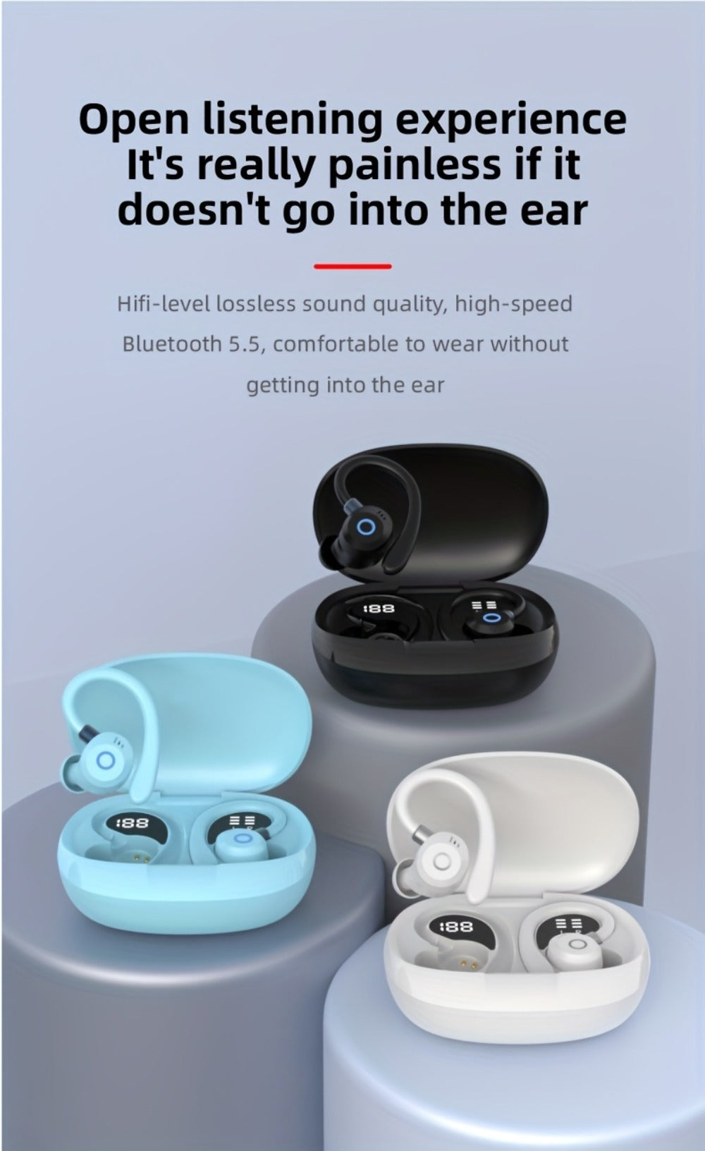 Hi-Fi Stereo Wireless Earbuds LED Digital Display Touch Control Noise Canceling Fast Charging Gaming Sport Headset Lightweight In-Ear Earphones for Commute Gamers iOS Android Black Blue White