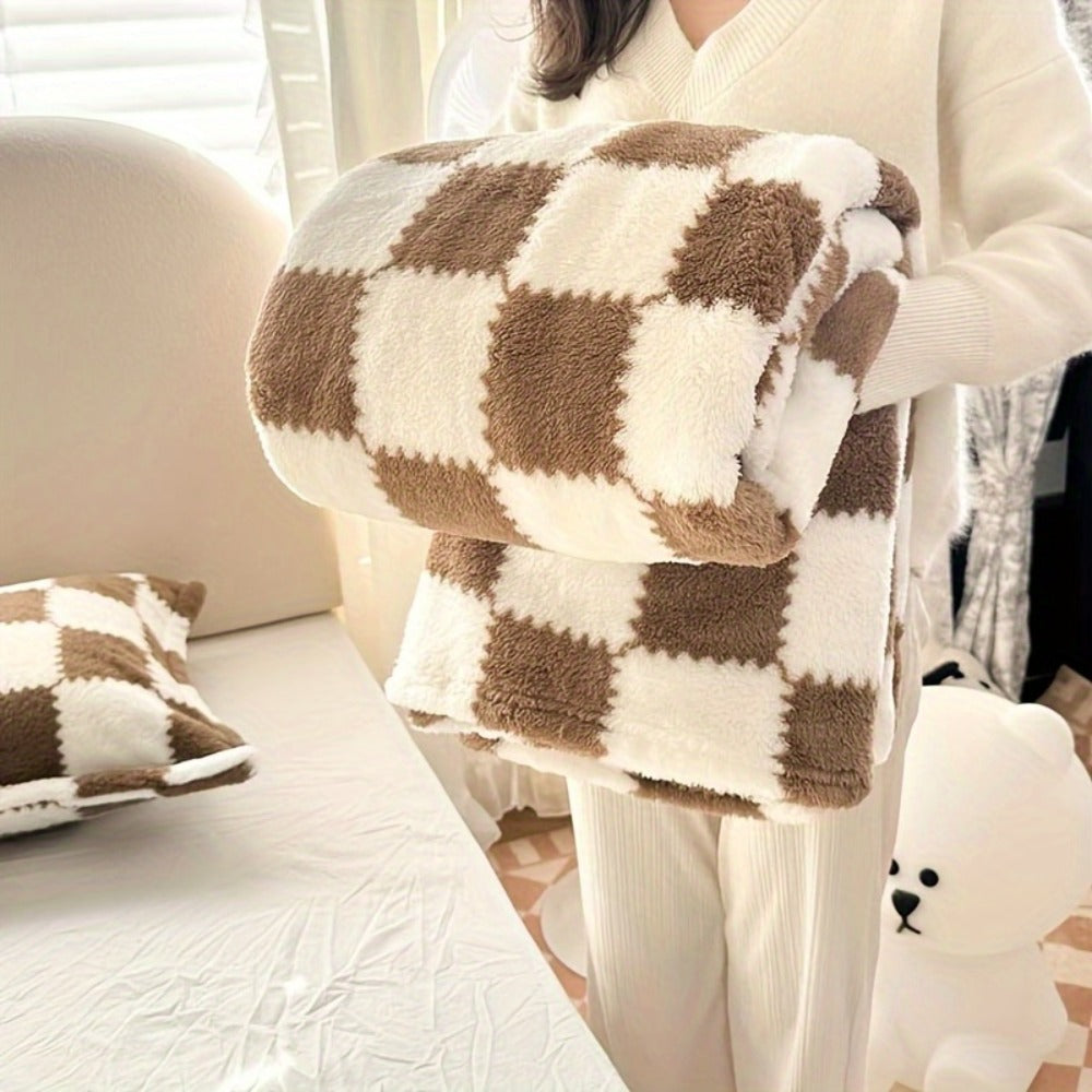 French Plaid Double-Sided Flannel Blanket – Soft Panda & Grid Pattern Throw for Sofa, Bed & Travel, Machine Washable, 6 Designs, 4 Sizes