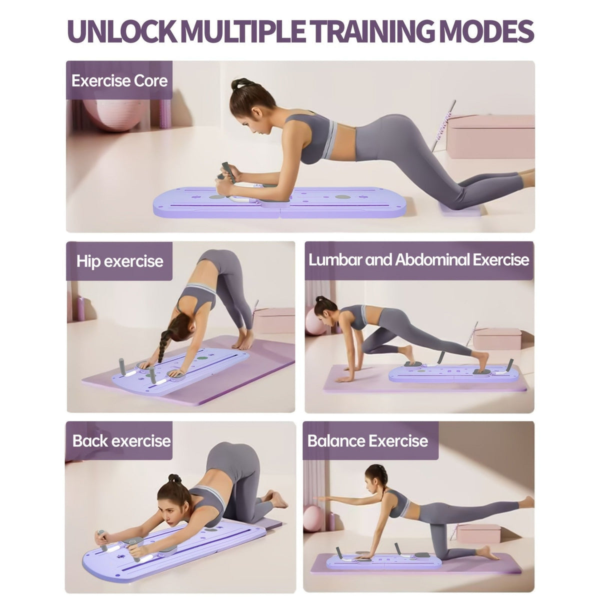 Foldable Pilates Board 8-in-1 with Resistance Bands – Anti-Slip Yoga Push-Up Board for Core Strength, Balance, Fat Burning & Full Body Home Gym Training