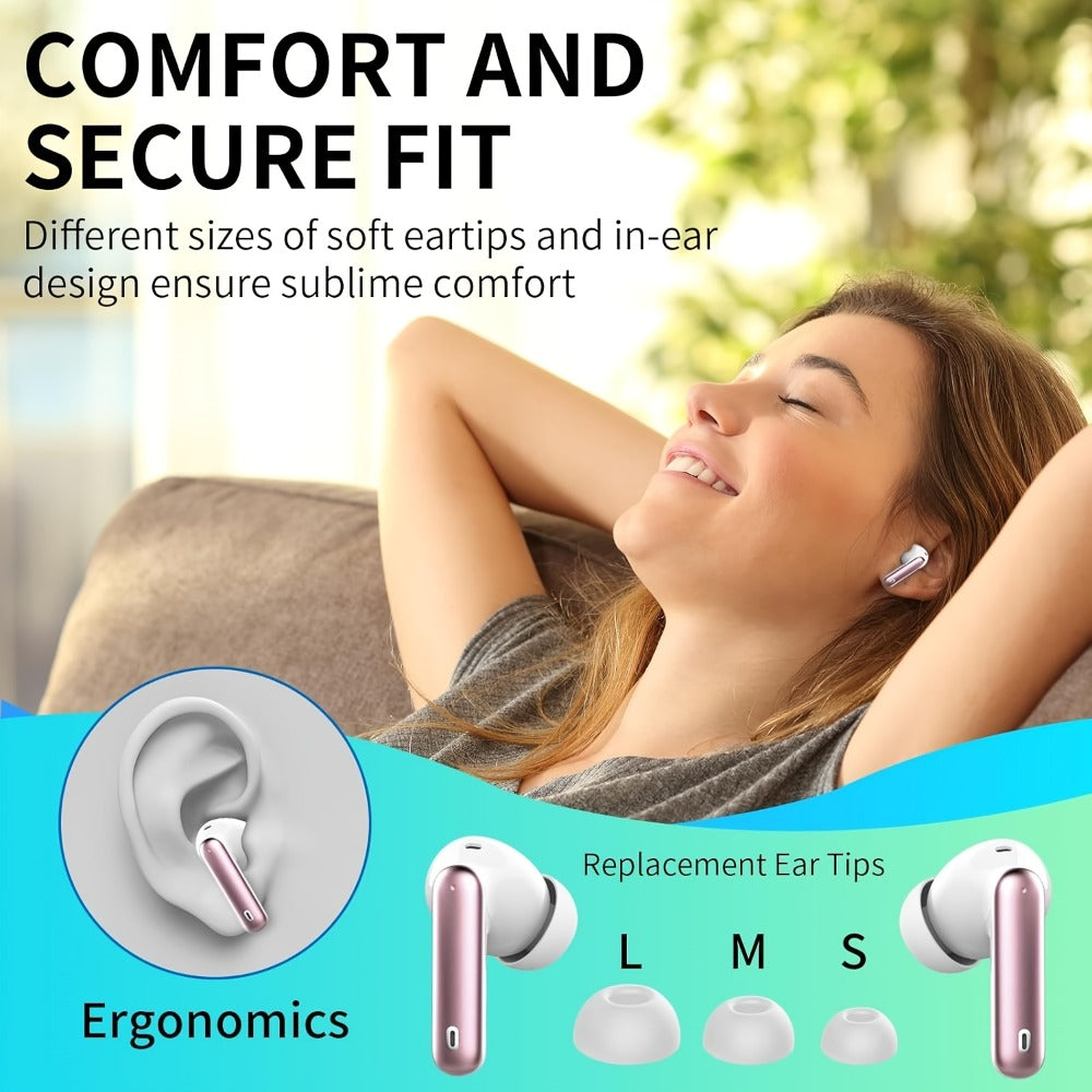 Bluetooth 5.3 Wireless Earbuds with Noise Cancelling Mic & LED Display, Deep Bass Stereo in-Ear Headphones, 36H Playback, Compatible with iPhone Android Laptop Tablet for Sports Gym Travel