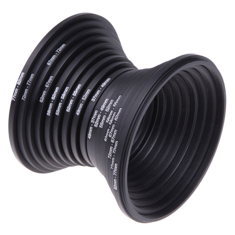 Step-Up Step-Down Lens Filter Adapter Rings 18pcs Set for DSLR Camera 37-82mm Aluminum Alloy Filter Ring Kit Compatible with Canon Nikon Sony Lenses