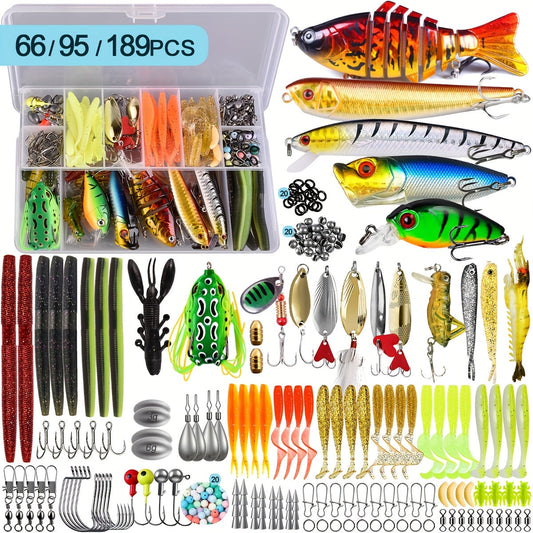 Fishing Lures Kit for Freshwater and Saltwater, 66-, 95- or 189-Piece Options