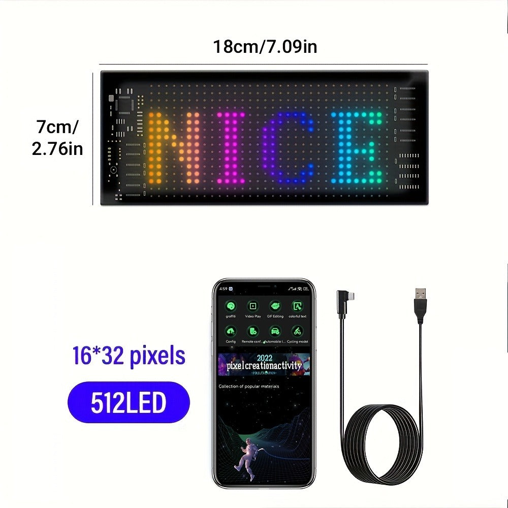 RGB LED Pixel Display Wall Art App Control USB Powered - Colorful Programmable Flexible Soft Screen Custom Text & Patterns for Game Room Streaming Setup Store Sign Car Window Dimmable Decoration 32x16 64x16