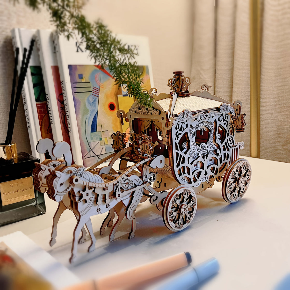 Rotating Merry-Go-Round Wooden Puzzle Kit – Mechanical Carousel 3D Model for Adults & Teens, DIY Kinetic Display Piece, Unique Christmas Birthday Gift (Treehouse, Cello, Airship, Pumpkin Styles)