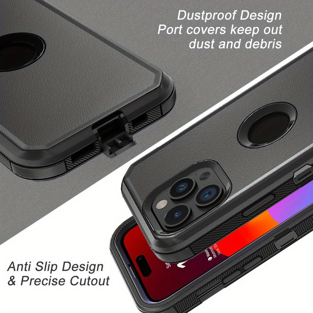 Rugged iPhone 16 Pro Max Case Hybrid Armor Dual Layer TPU PC Shockproof Drop Protection – Heavy Duty Wireless Charging Compatible Cover for iPhone 16 Pro 16 Plus 16 – Black Orange Blue Purple Green