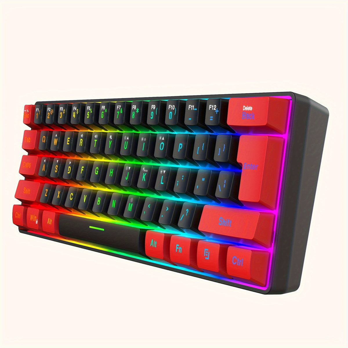 60% Compact Wired Gaming Keyboard RGB Backlit Membrane Ultra-Mini 61 Keys for PC Gamers Laptop Desktop Windows Mac – SNPURDIRI Red and Black Small Gaming Keyboard with Anti-Ghosting