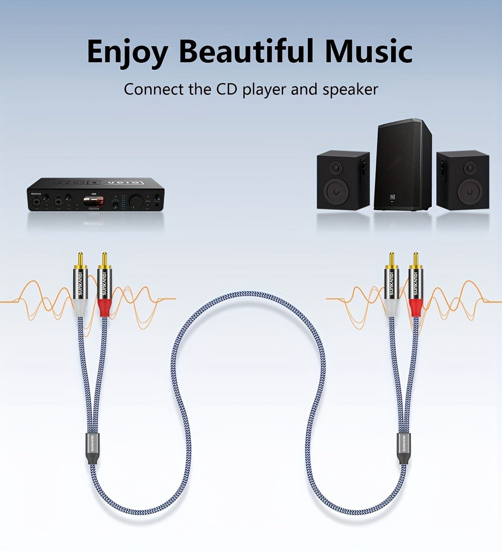 Gold-Plated 2RCA to 2RCA Stereo Audio Cable High-Fidelity Sound for Home Theater HDTV Gaming Consoles Hi-Fi Systems Amplifiers DVD Players Stylish Gold Connectors Lossless Audio Transmission