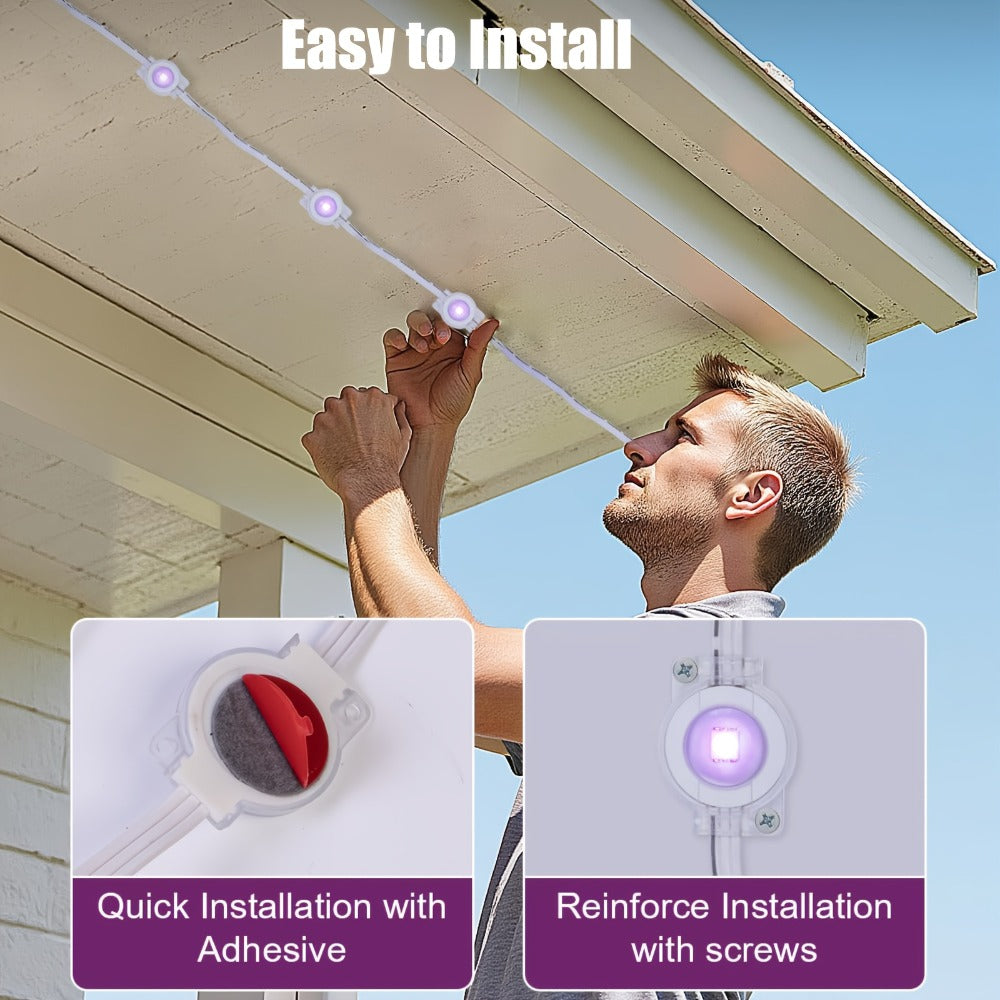 Permanent Outdoor Lights IP67 Waterproof – RGB LED Eaves Light, App & Remote Control, Color Changing for Halloween, Christmas, Holiday, Party & Daily Roof Lighting (20/30/50/100/200/300/500 FT)