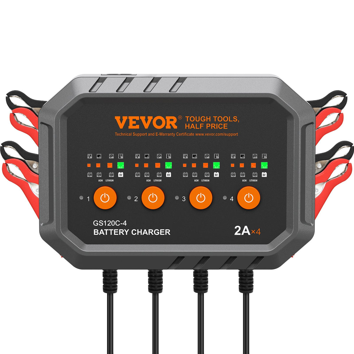 Smart Battery Charger 8A VEVOR Intelligent Charger & Maintainer for LiFePO4, AGM, Gel, SLA & Lead-Acid Batteries – 6V/12V Auto Charger for Car, Boat, Motorcycle, Lawn Mower & Golf Cart, 4-Bank Charging