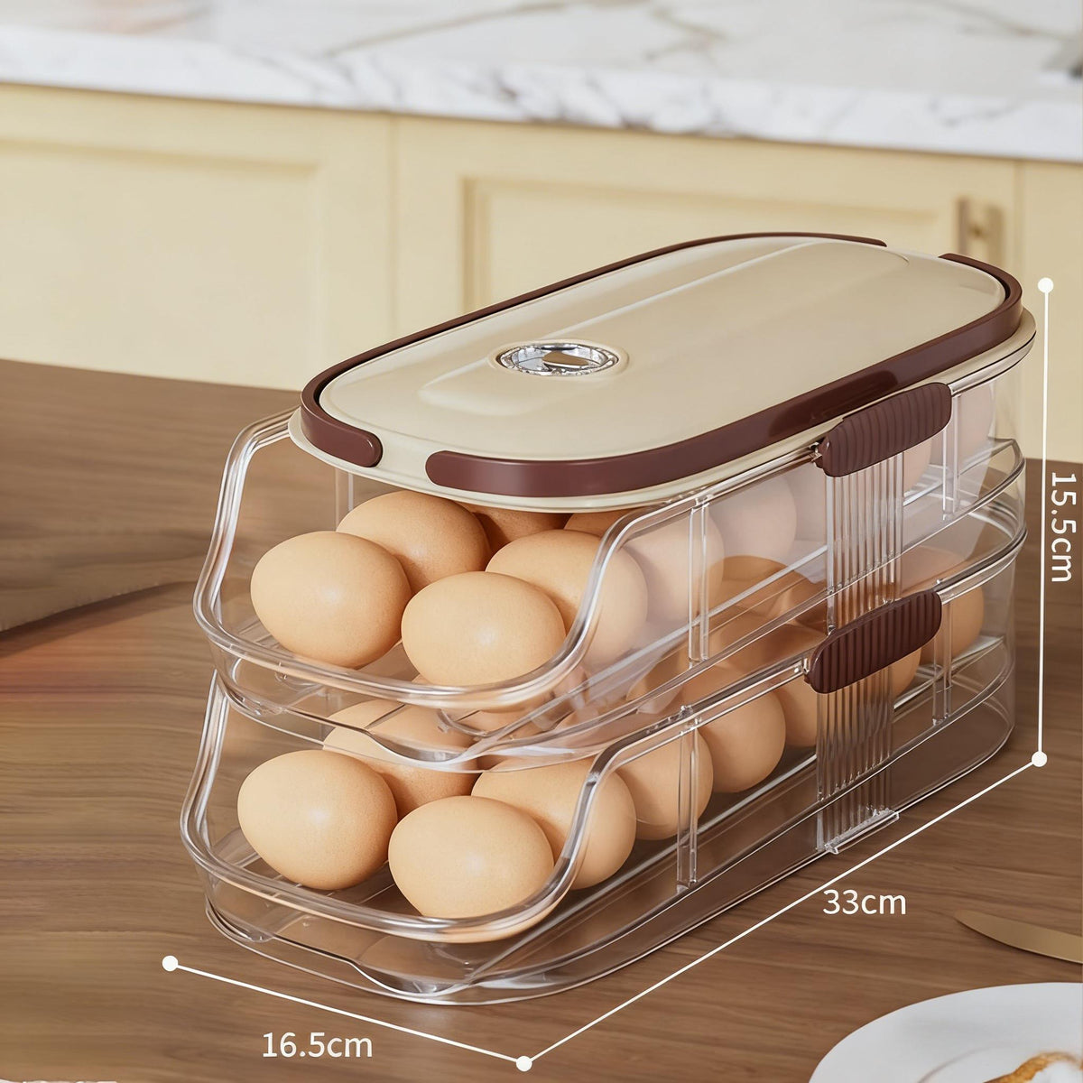 Egg Organizer for Refrigerator, Multi-Layer Auto-Rolling Egg Rack with Large Capacity – Space-Saving Egg Storage Dispenser for Fridge, Cabinet & Countertop, Ideal for Busy Families