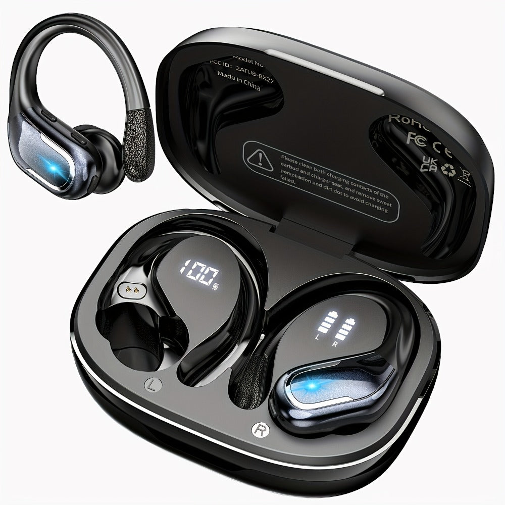 LIFEBEE Dual LED Display Earhook Wireless Earbuds for Running Sports, Pure Bass Sound Noise Cancelling Built-in Mic Over-Ear Headphones, Secure Fit Sport Earphones for Gym Workout Cycling Outdoor