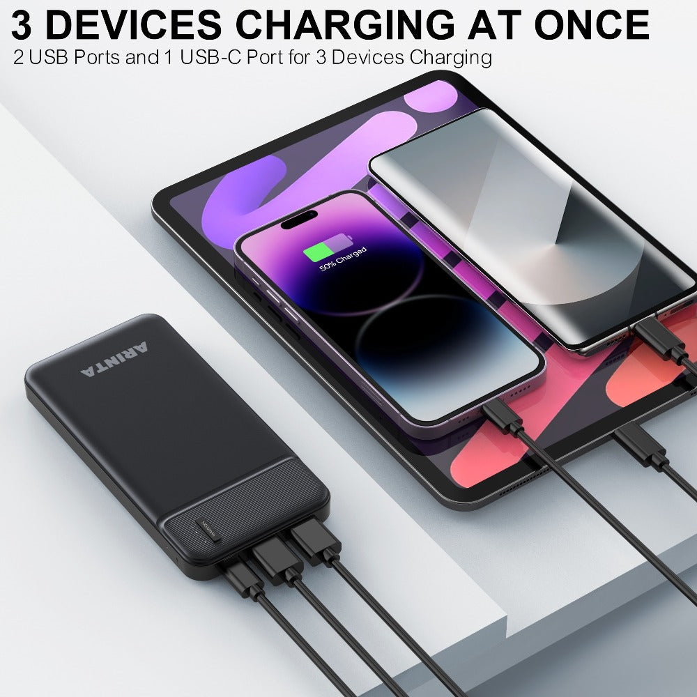 10000mAh Slim Power Bank PD 22.5W Super Fast Charging – Dual USB-A Output, 20W USB-C Input/Output, Lightweight Travel Portable Charger for Smartphones, Tablets & Heated Clothes, Gift for Men & Women