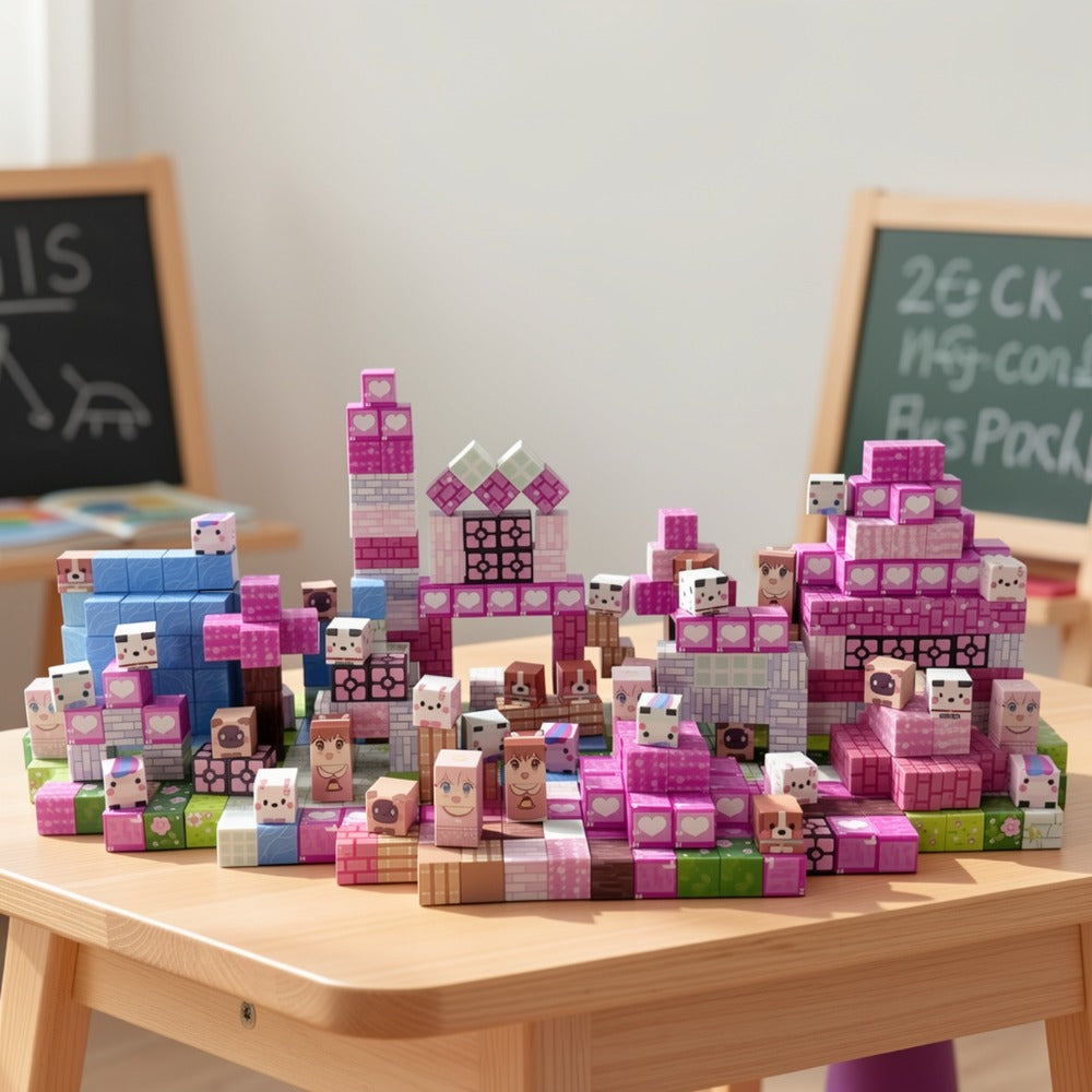 100-Piece Pink Forest Park Magnetic Building Block Set