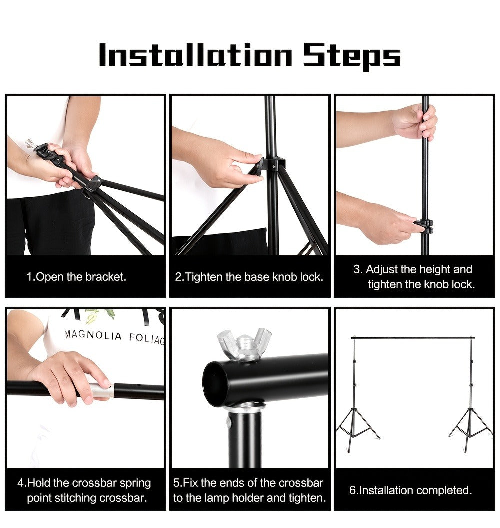 10x7ft Adjustable Backdrop Stand Kit for Photo Studio - Background Support System with 2 Stands, 4 Crossbars, 4 Clamps & Carry Bag for Photography, Video Shoots & Events
