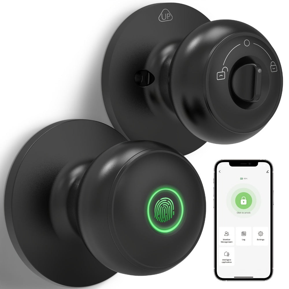 Fingerprint Handle Door Lock with IC Card & Key - 3-in-1 Biometric Keyless Entry, 100 Fingerprint Capacity, Integrated Handle Design for Bedroom, Home, Hotel & Office, Easy Install, Black